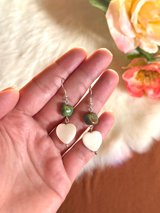 Turquoise and Mother of Pearl Hearts Earrings