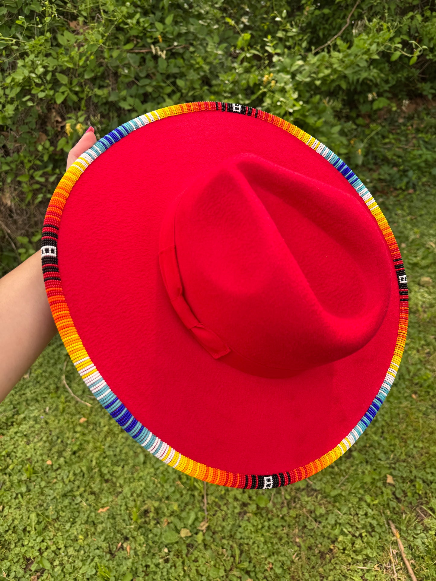 Red Serape Beaded Hat