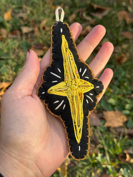 Four Point Star Stuffed Felt Beaded Holiday Ornament