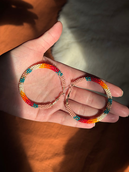 Cheyenne Pink Wrap Beaded Hoop Earrings