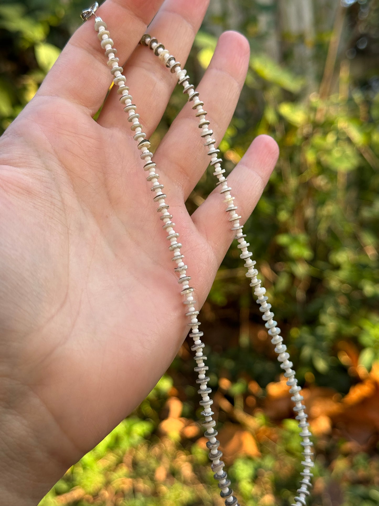 White Seed Bead and Shell Necklace