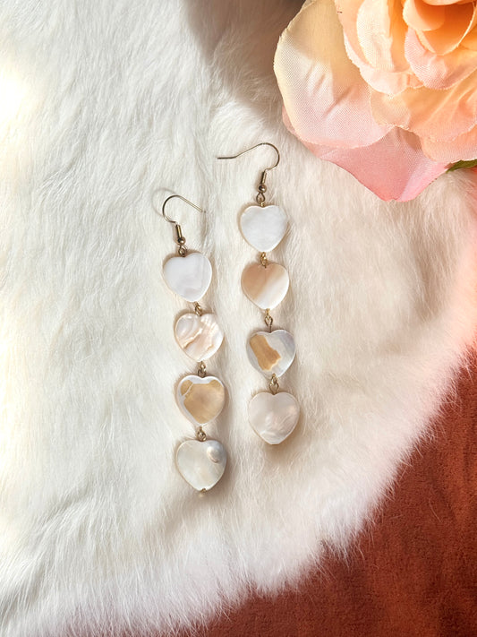 Mother of Pearl Hearts Chain Earrings