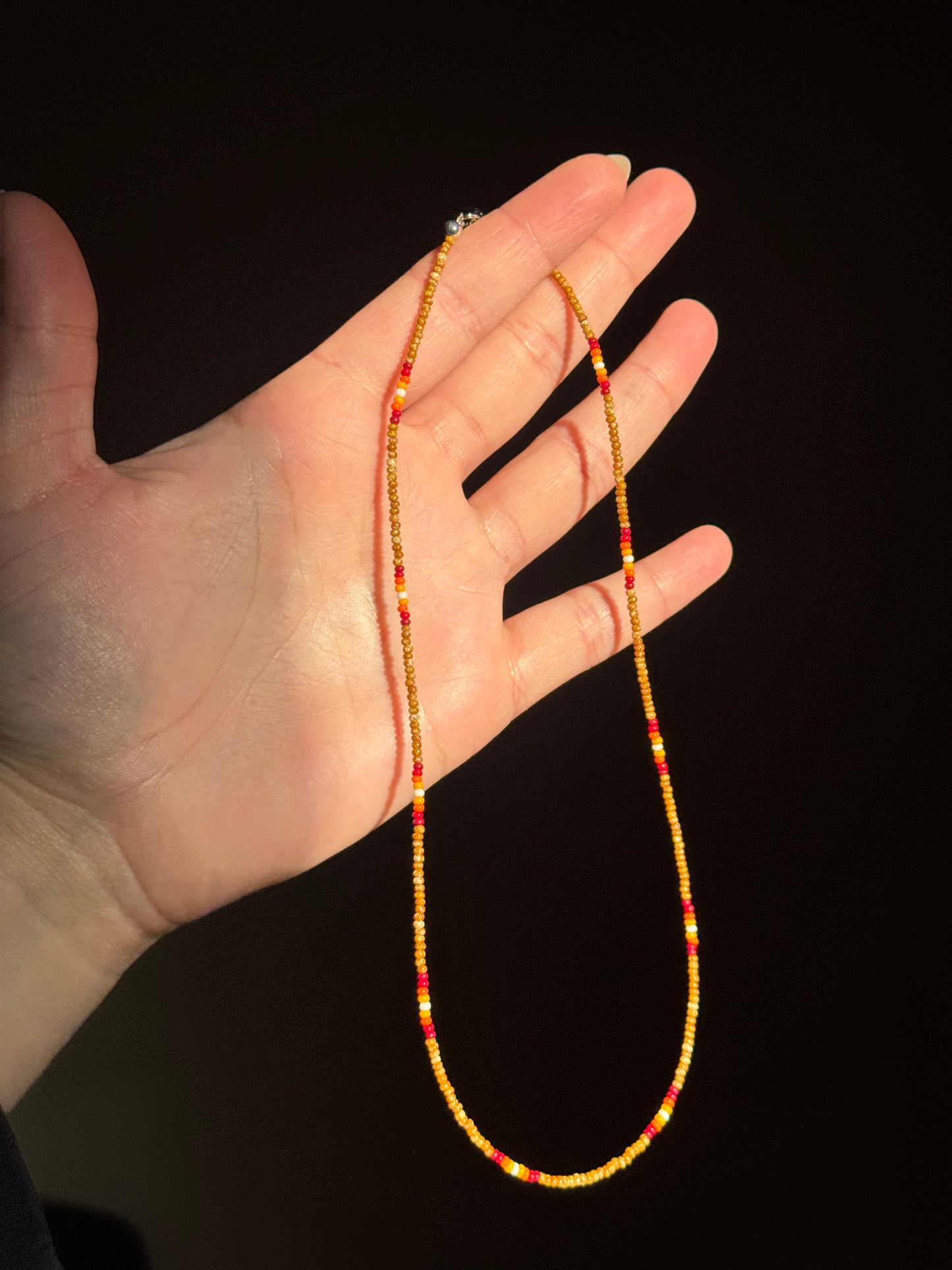 Brown Travertine and Fire Colors Beaded Single Strand Necklace