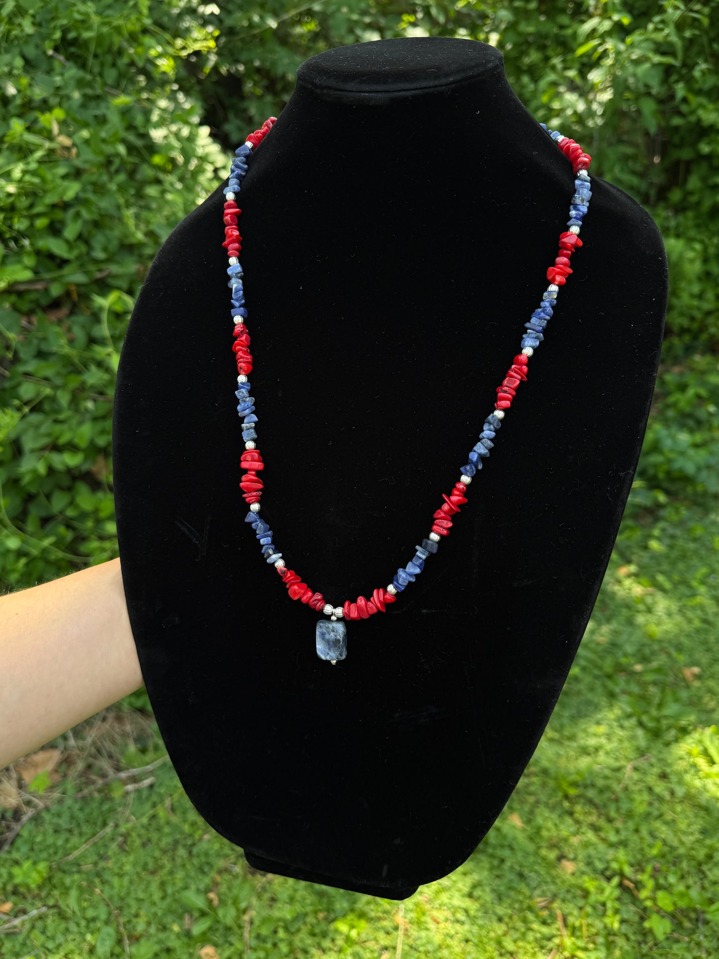 Red Coral and Blue Lapis Stone Necklace