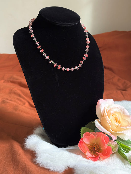 Pink Quartz Bead Chain Necklace