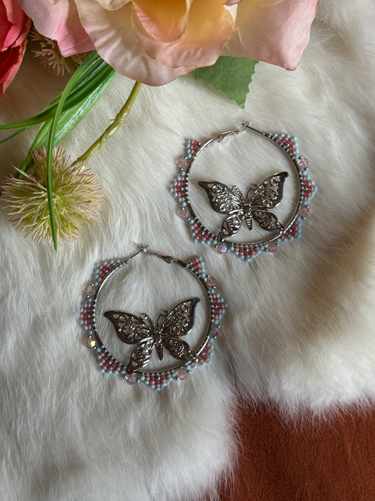 Butterfly Beaded Hoop Earrings