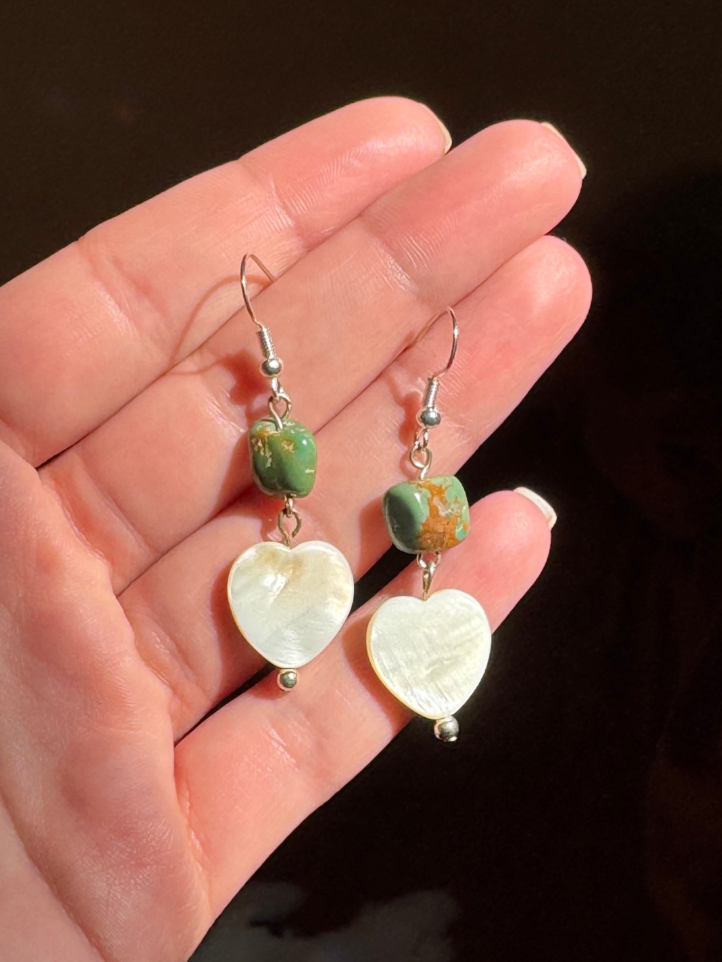 Turquoise and Mother of Pearl Hearts Earrings