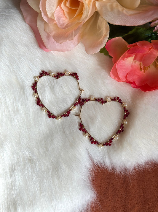 Heart Shaped Beaded Hoop Earrings