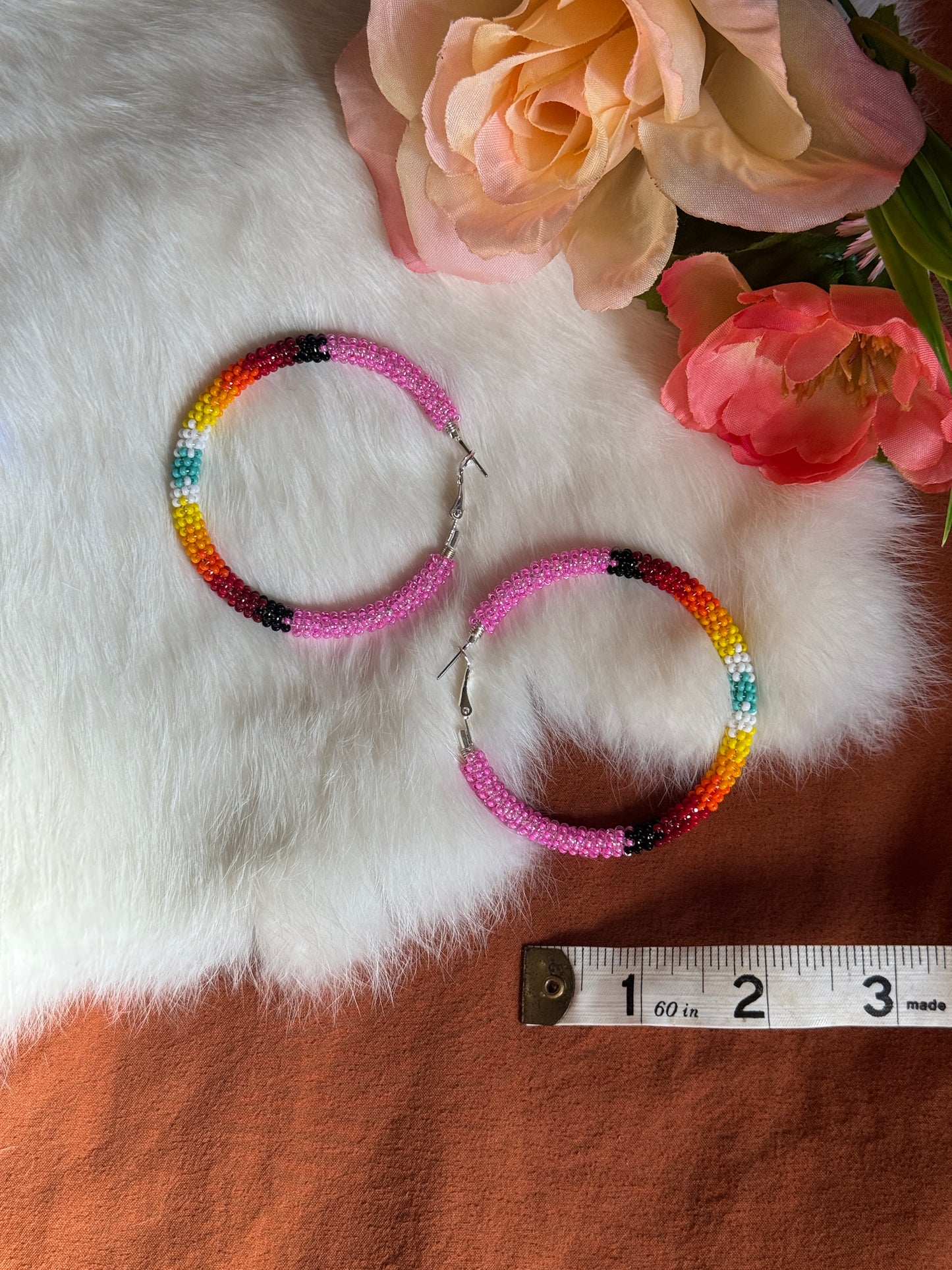 Pink and Fire Color Wrap Style Beaded Earrings