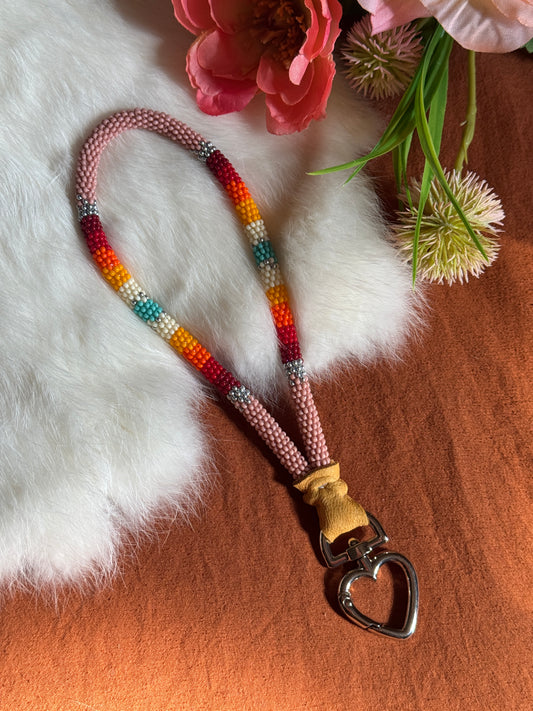 Cheyenne Pink Beaded Wristlet with Heart Clasp