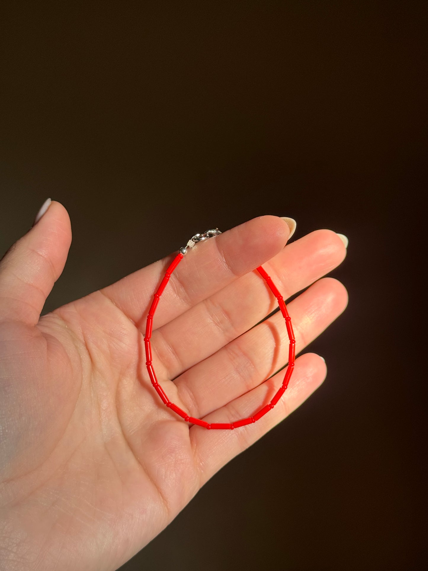 Red Beaded Single Strand Bracelet