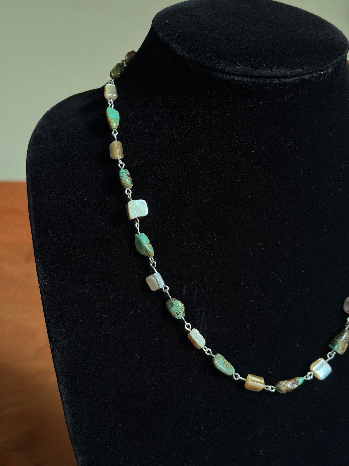 Turquoise and Mother of Pearl Chain Necklace