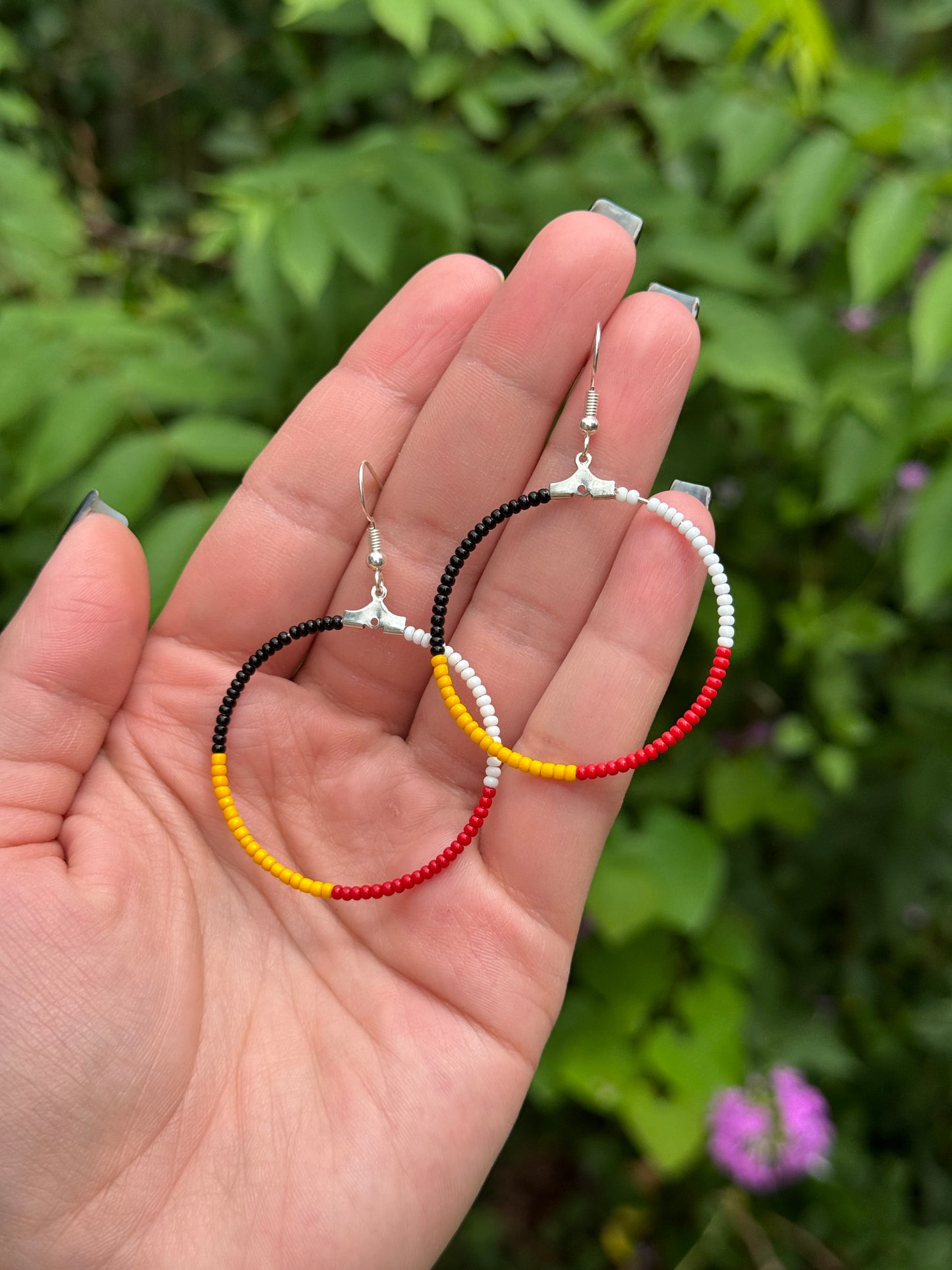 Medicine Wheel Beaded hanging hoop earrings