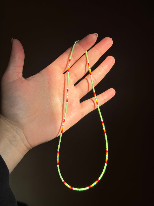 Key Lime and Fire Color Beaded Single Strand Necklace