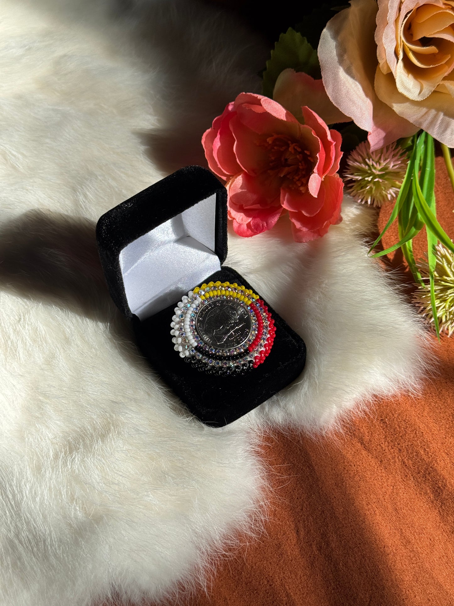 Buffalo Nickel Medicine Wheel Beaded Ring