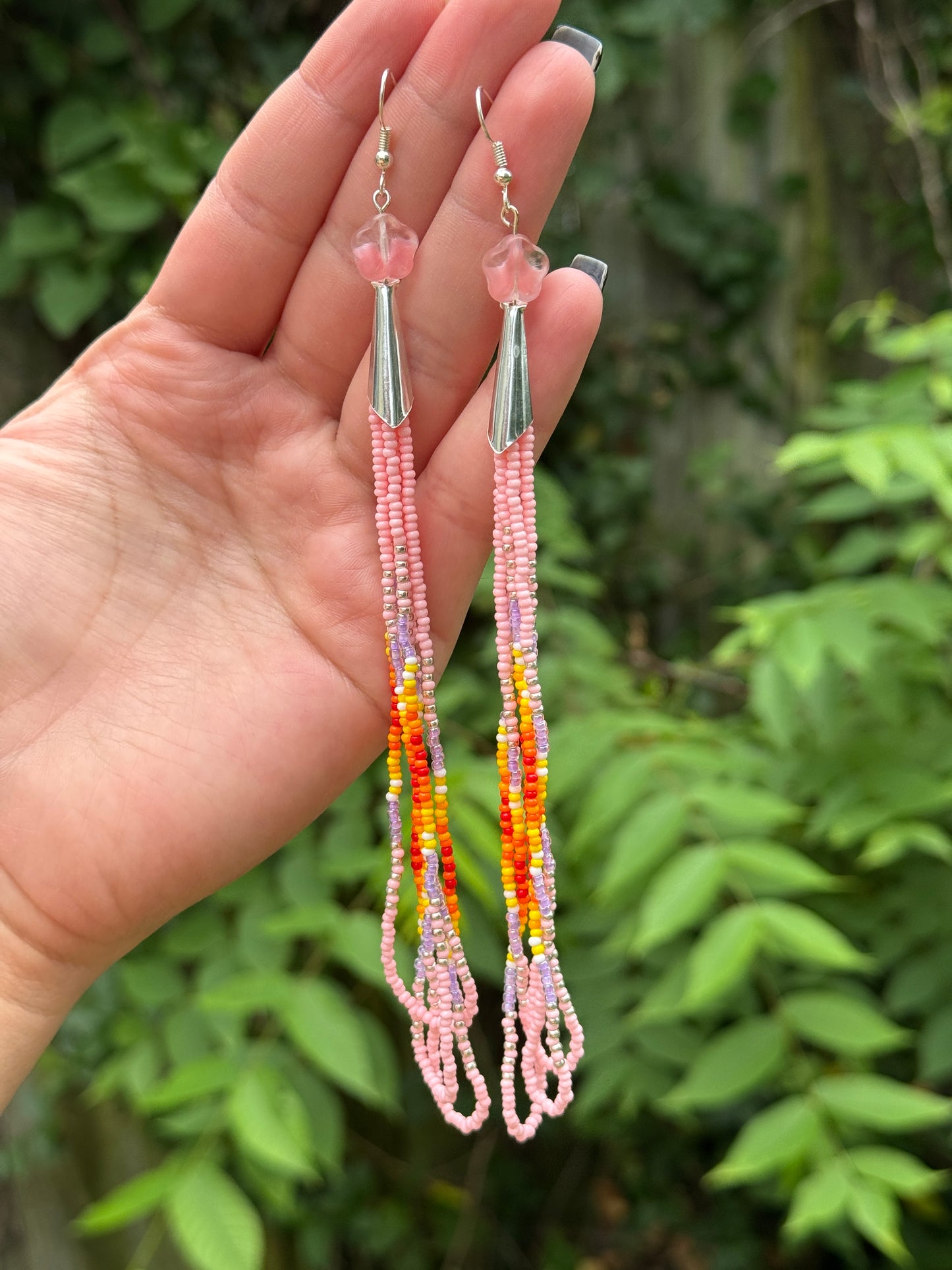 Pink Floral Drop Cone Earrings