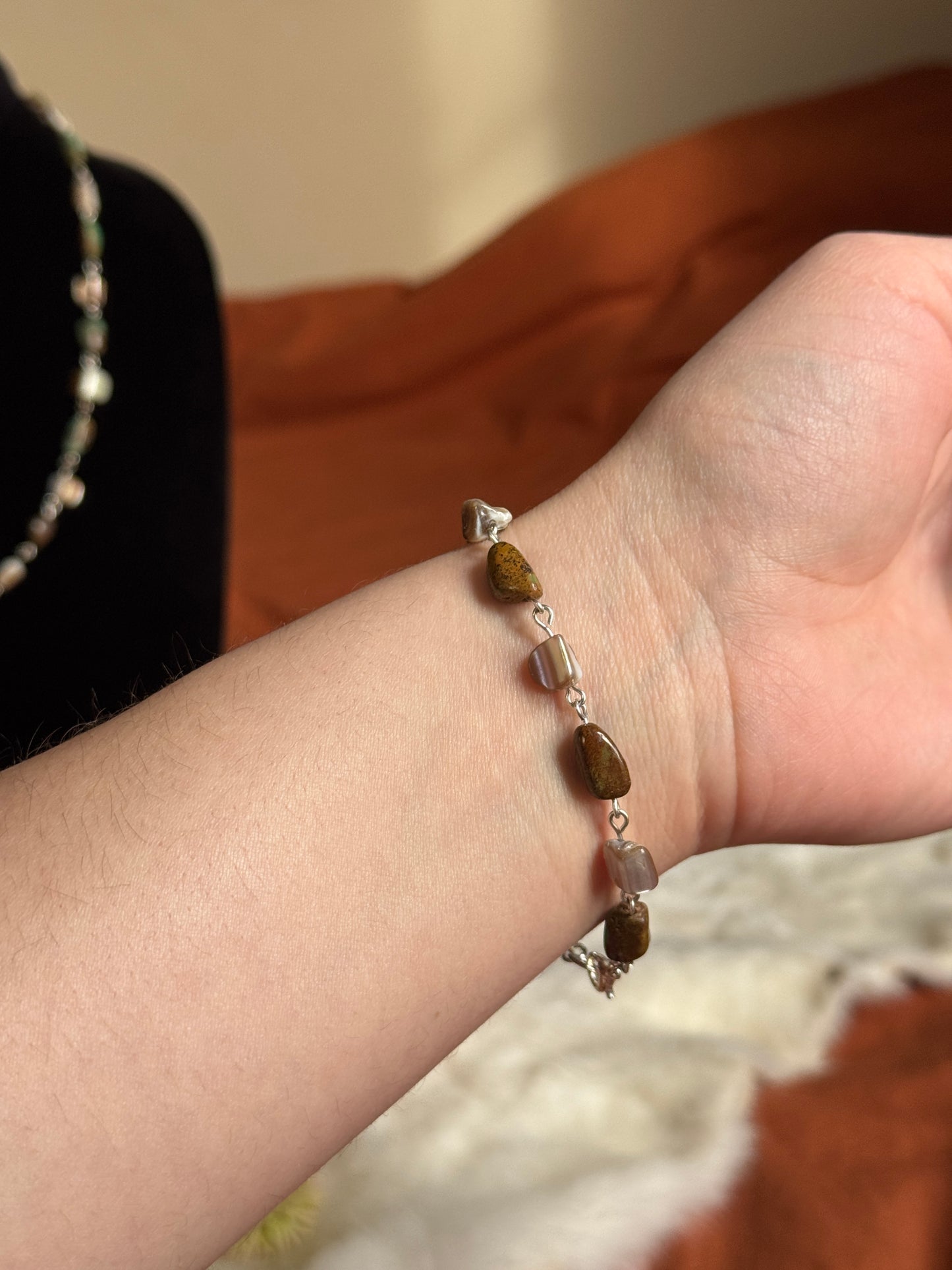 Turquoise and Mother of Pearl Chain Bracelet