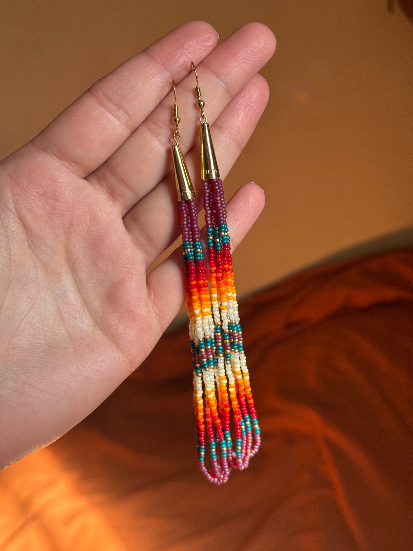 Gold Drop Cone Beaded Earrings