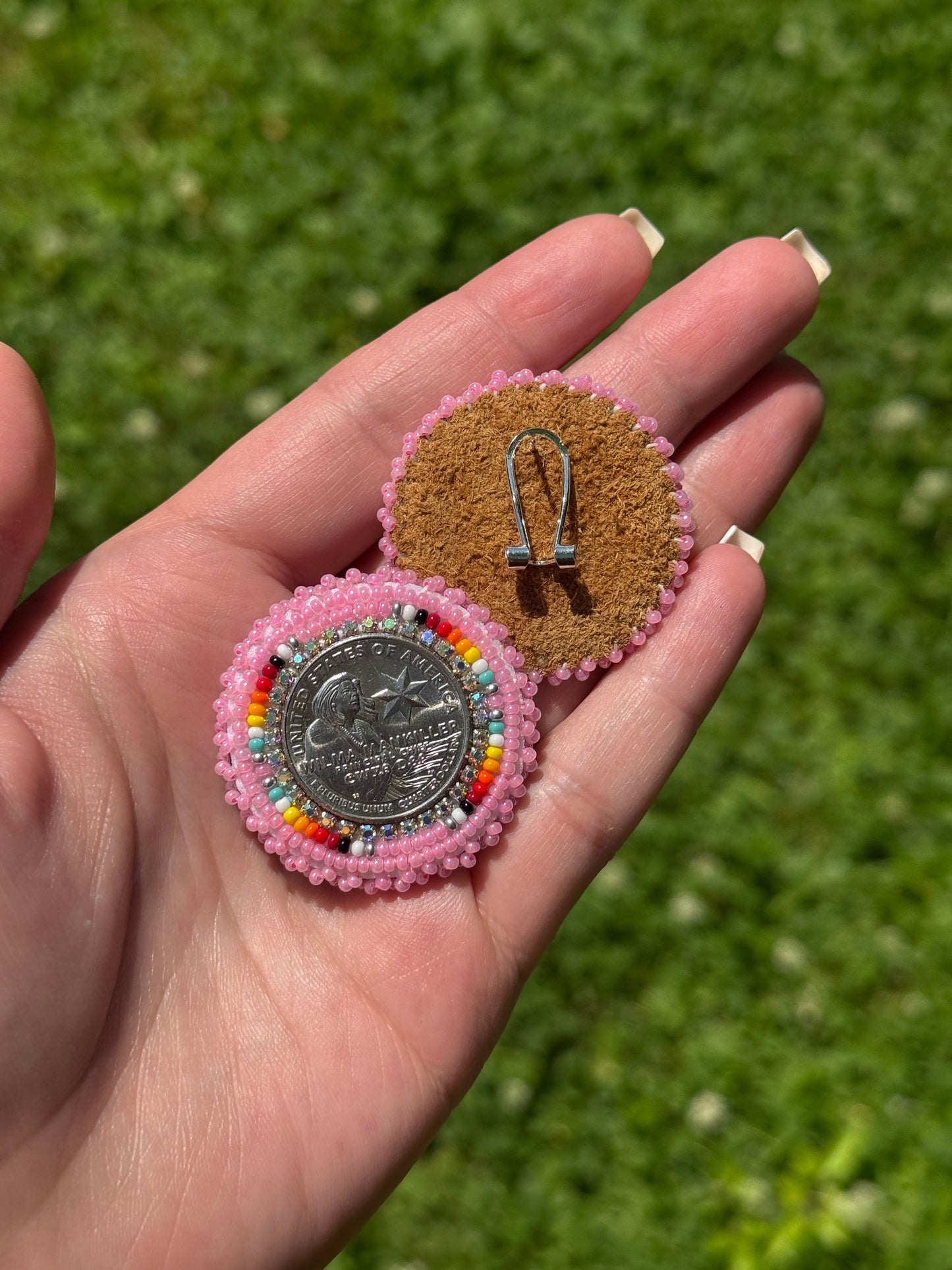 Pink Wilma Mankiller Beaded Earrings