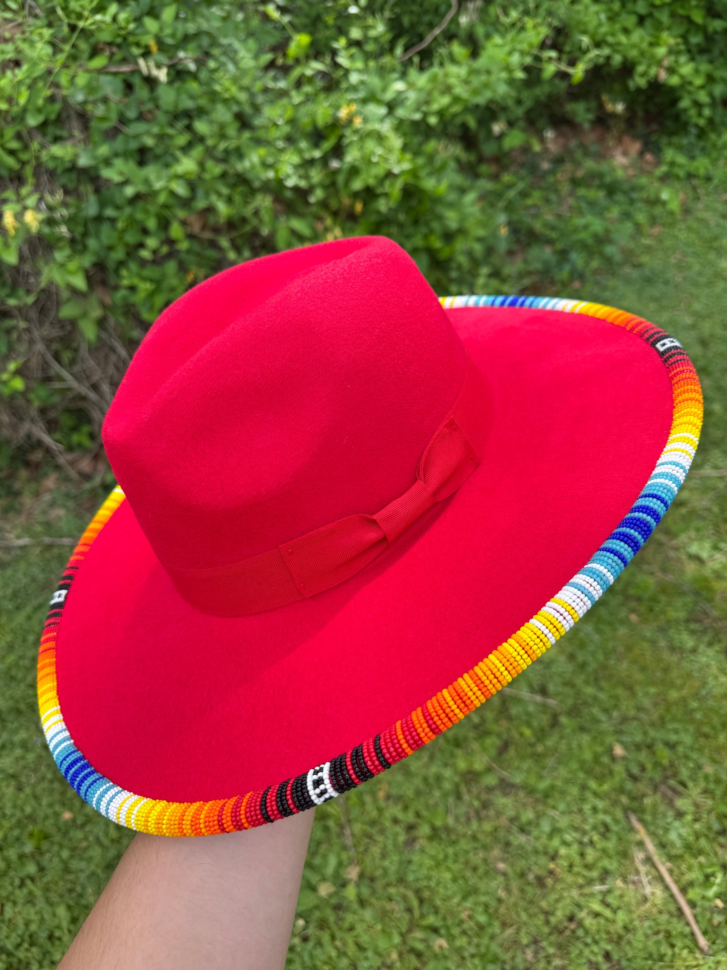 Red Serape Beaded Hat