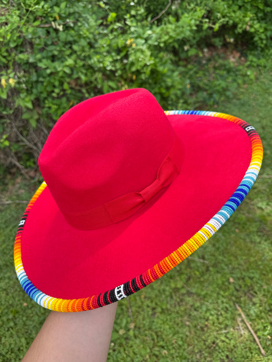 Red Serape Beaded Hat