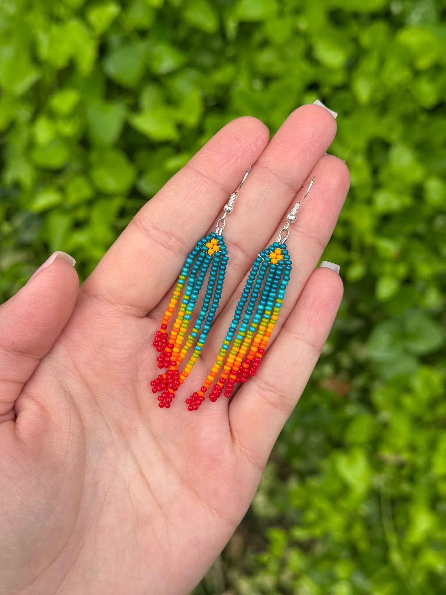 Small Teal Fringe Earrings