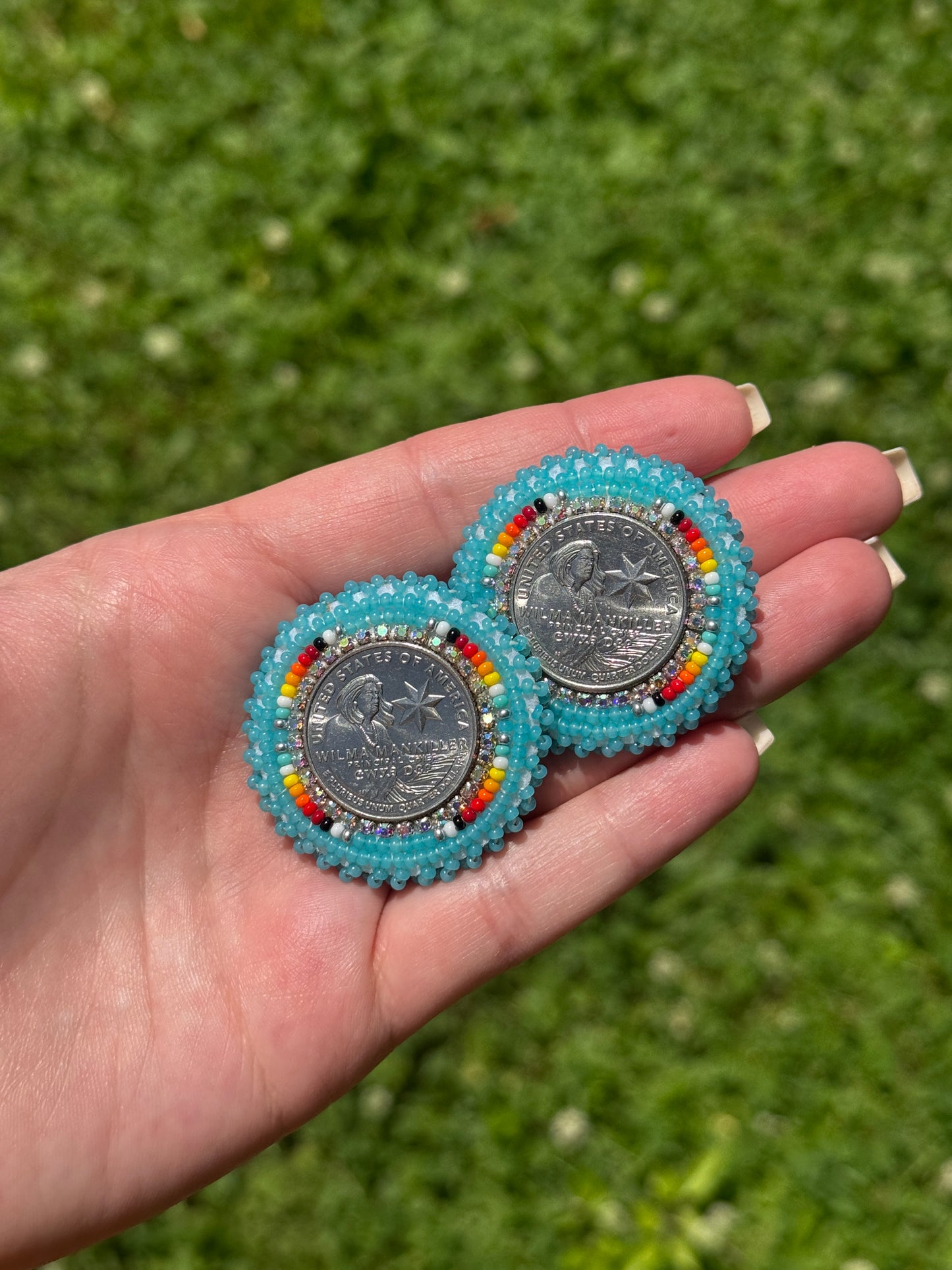 Blue Wilma Mankiller Beaded Earrings