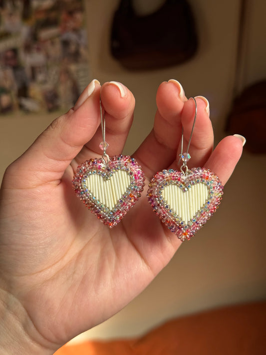 Beaded Quill Heart Drop Earrings