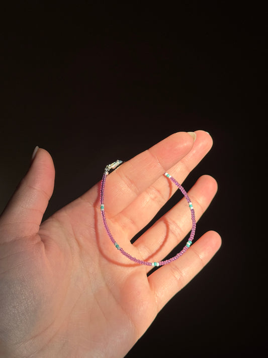Lavender and Turquoise Beaded Single Strand Bracelet