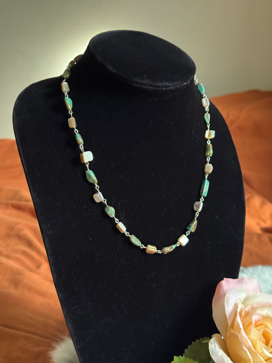 Turquoise and Mother of Pearl Chain Necklace