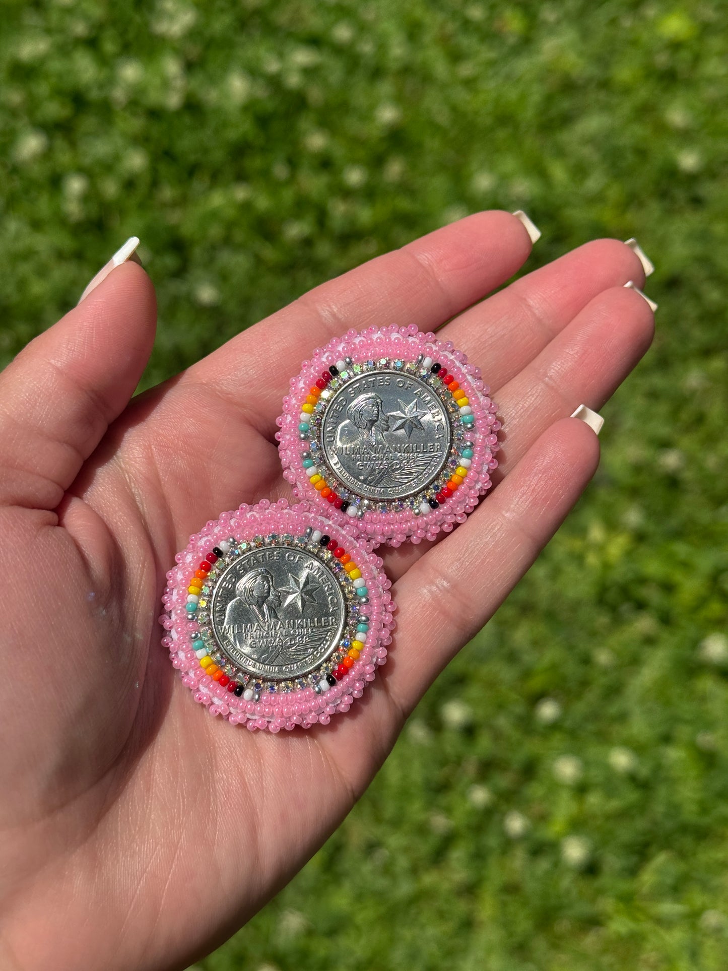 Pink Wilma Mankiller Beaded Earrings