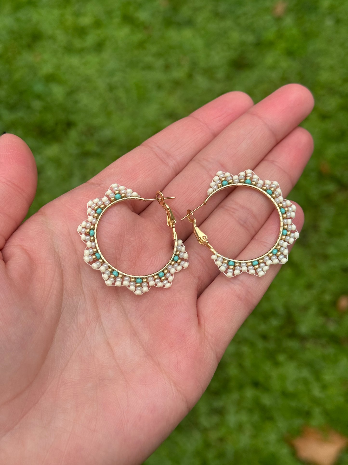 Off White Small Beaded Earrings