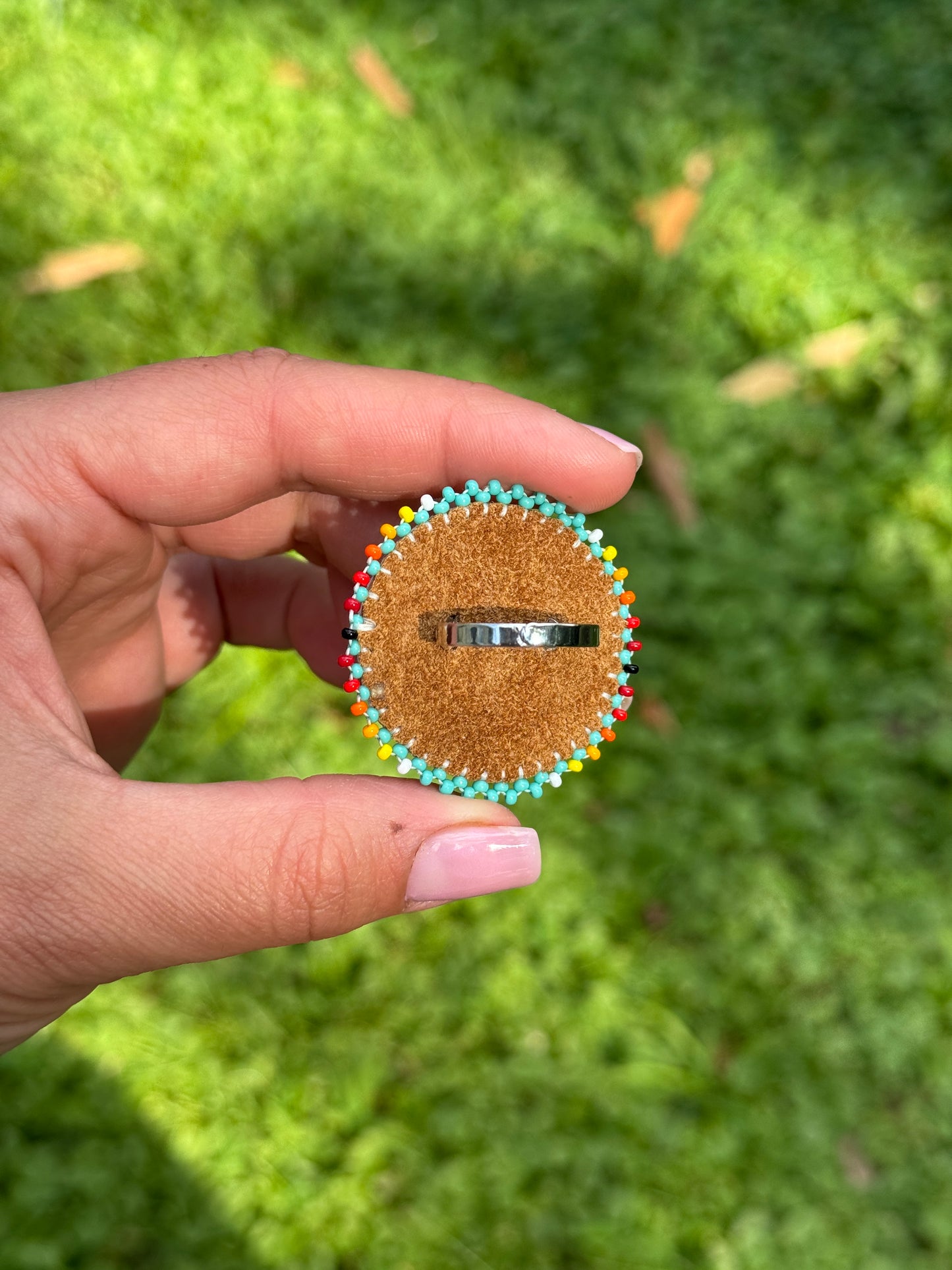 Turquoise and Fire Color Buffalo Nickel Beaded Ring