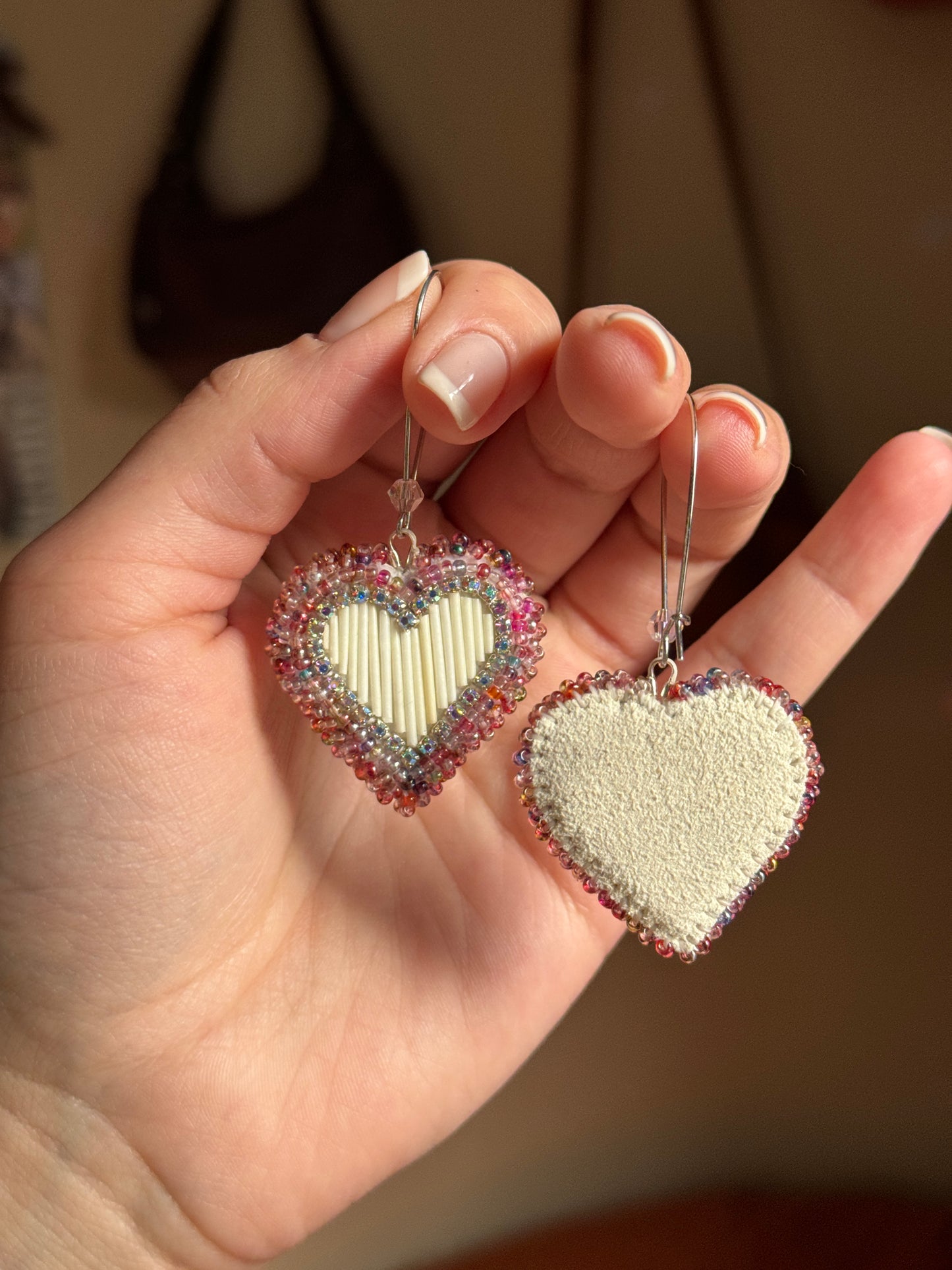 Beaded Quill Heart Drop Earrings