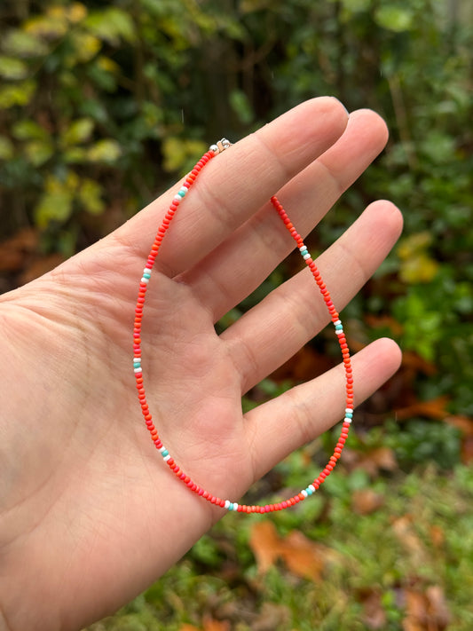 Single Strand Beaded Anklet - Coral