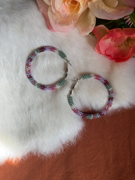 Pastel Wrap Beaded Hoop Earrings