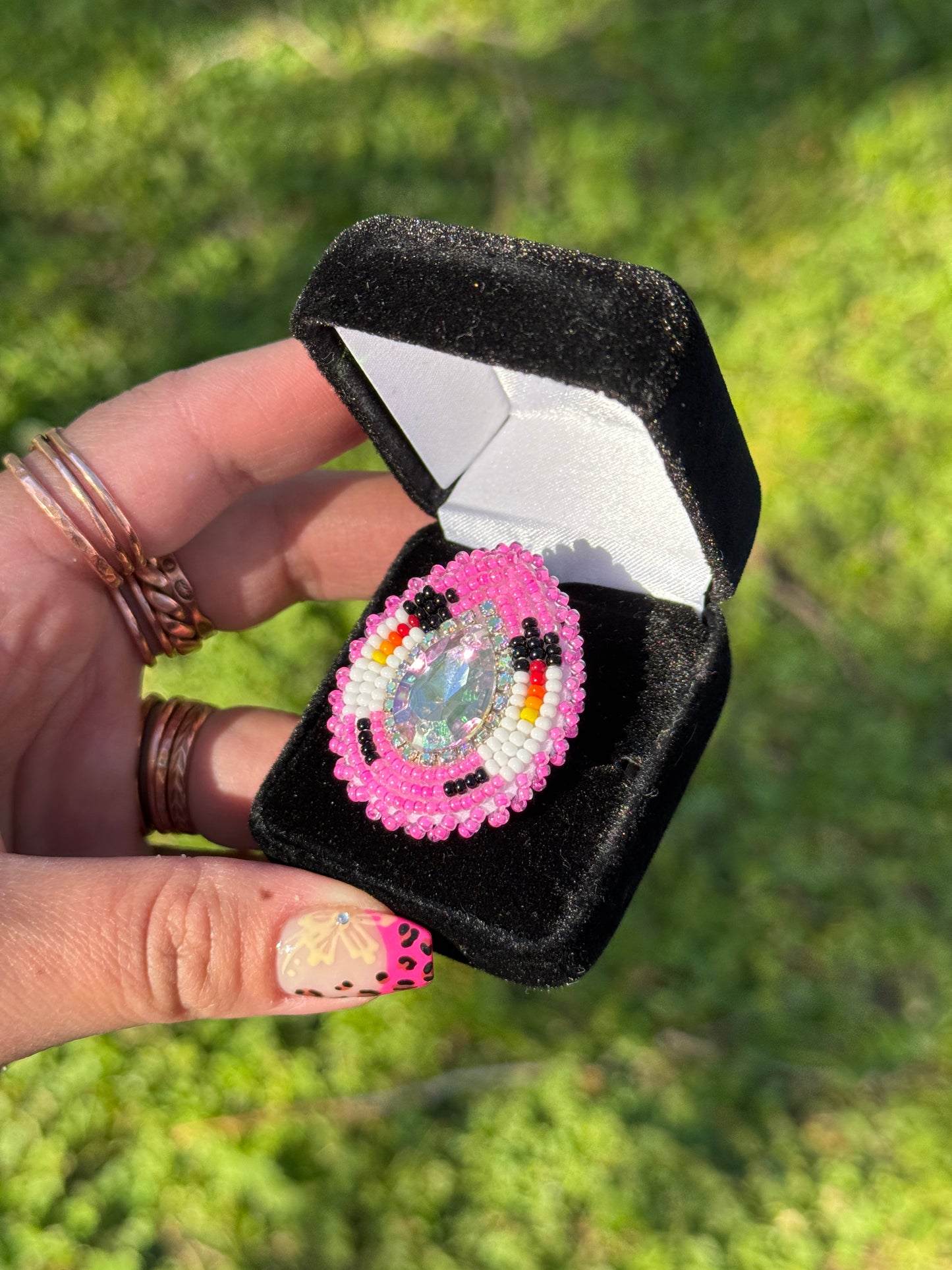 Hot Pink Feather Ring