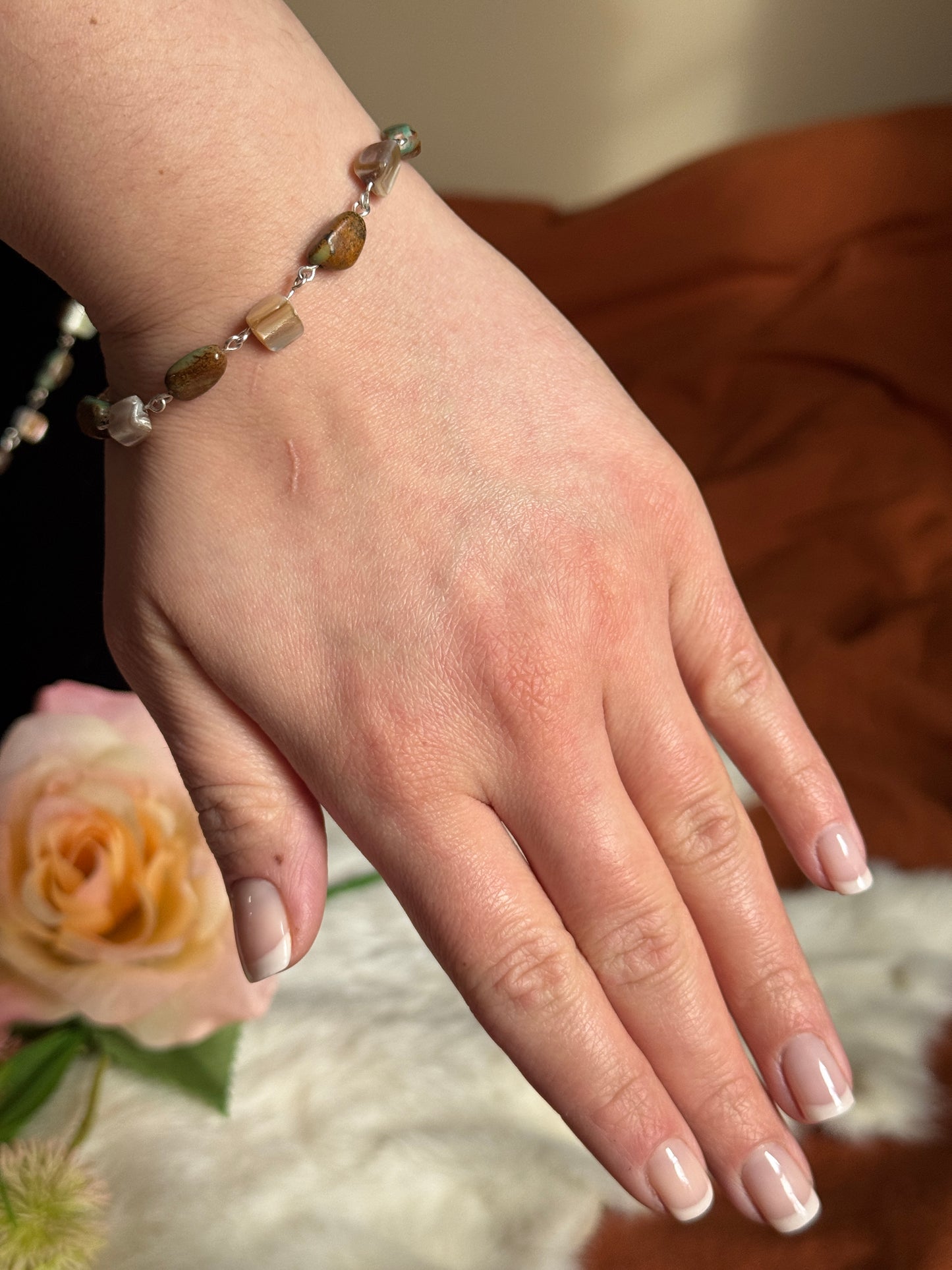 Turquoise and Mother of Pearl Chain Bracelet