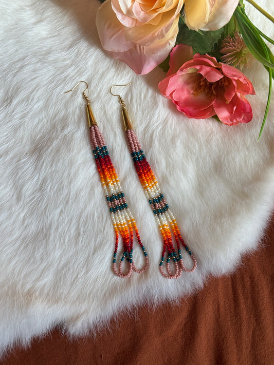 Gold Drop Cone Beaded Earrings