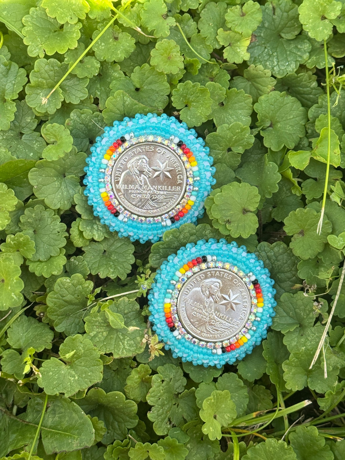 Blue Wilma Mankiller Beaded Earrings
