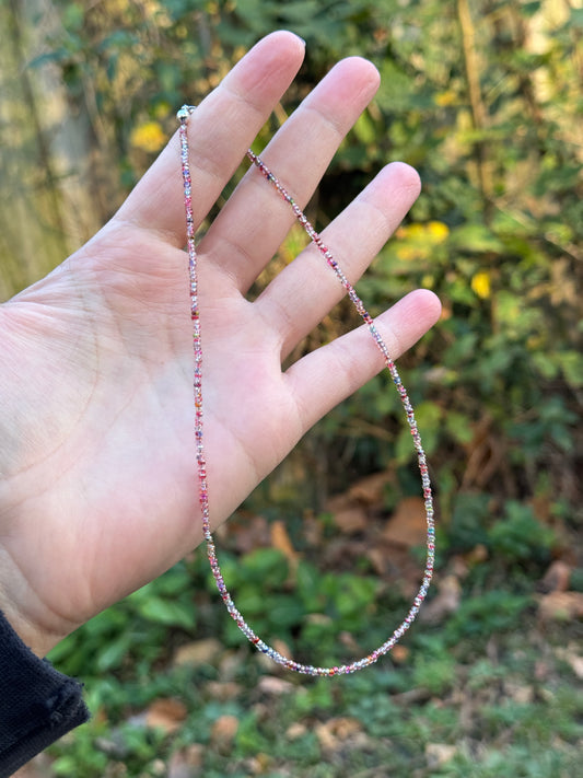 Choker / Children’s Size Single Strand Beaded Necklace - Irredecent Rose Soup