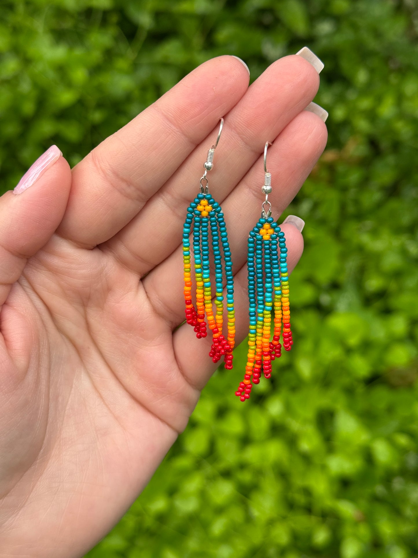 Small Teal Fringe Earrings