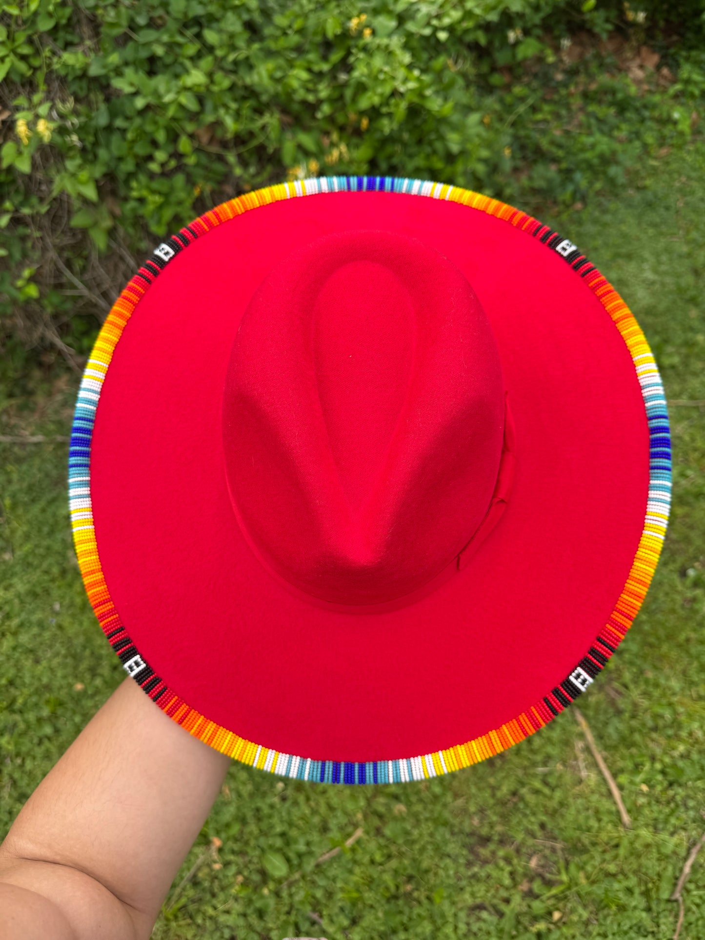 Red Serape Beaded Hat