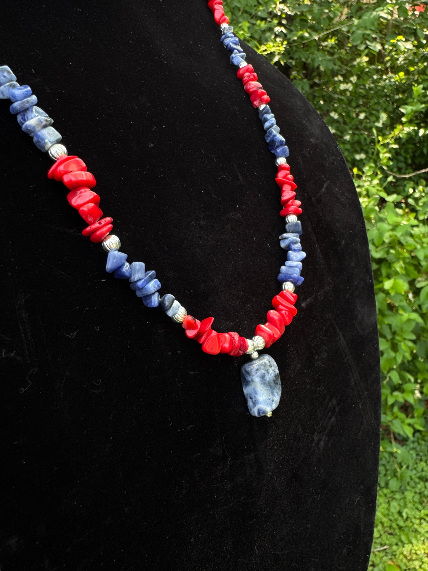 Red Coral and Blue Lapis Stone Necklace