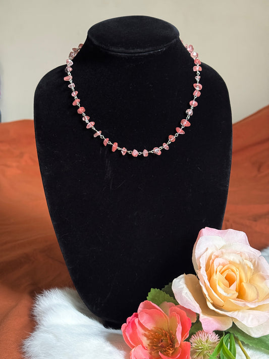 Pink Quartz Bead Chain Necklace