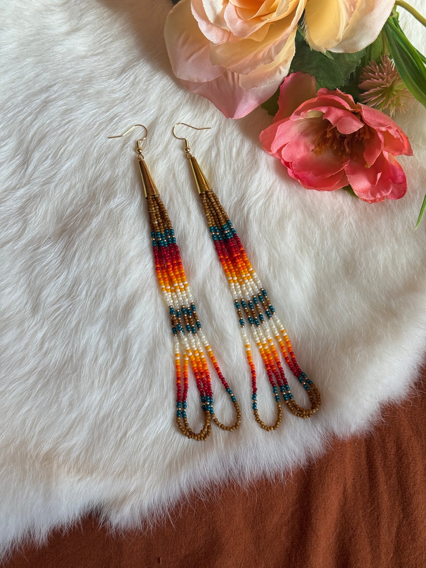 Gold Drop Cone Beaded Earrings