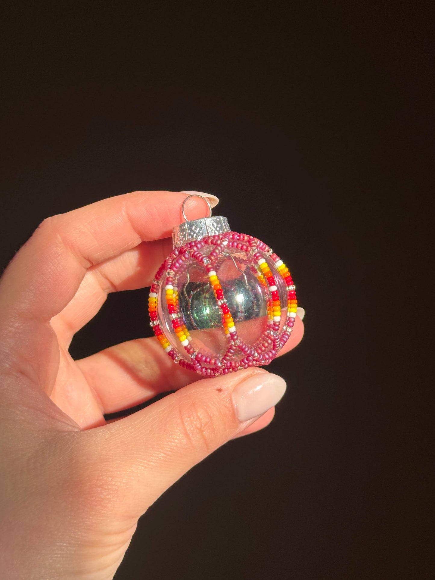 Iridescent Cranberry Mini Beaded Holiday Ornament