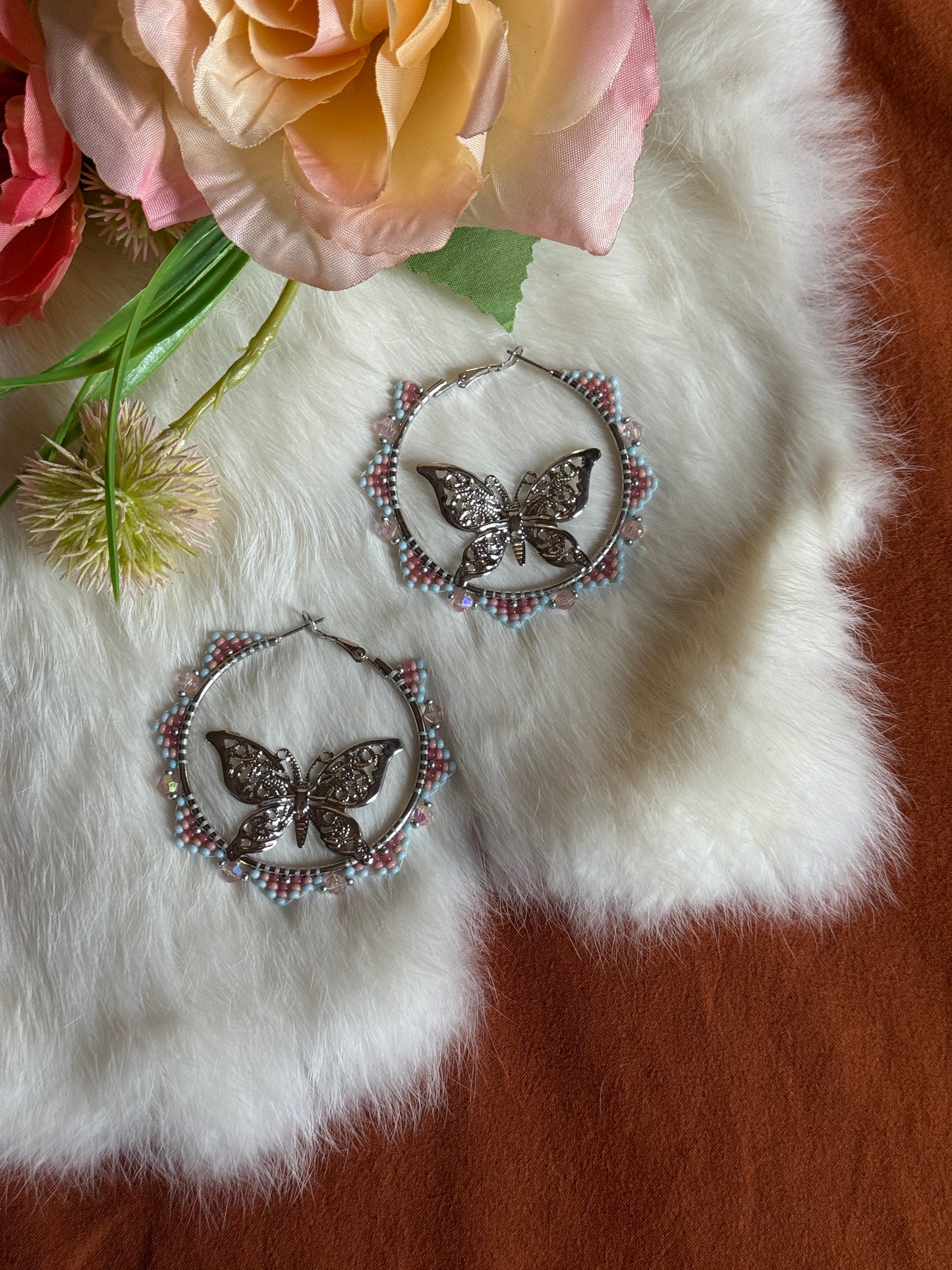 Butterfly Beaded Hoop Earrings