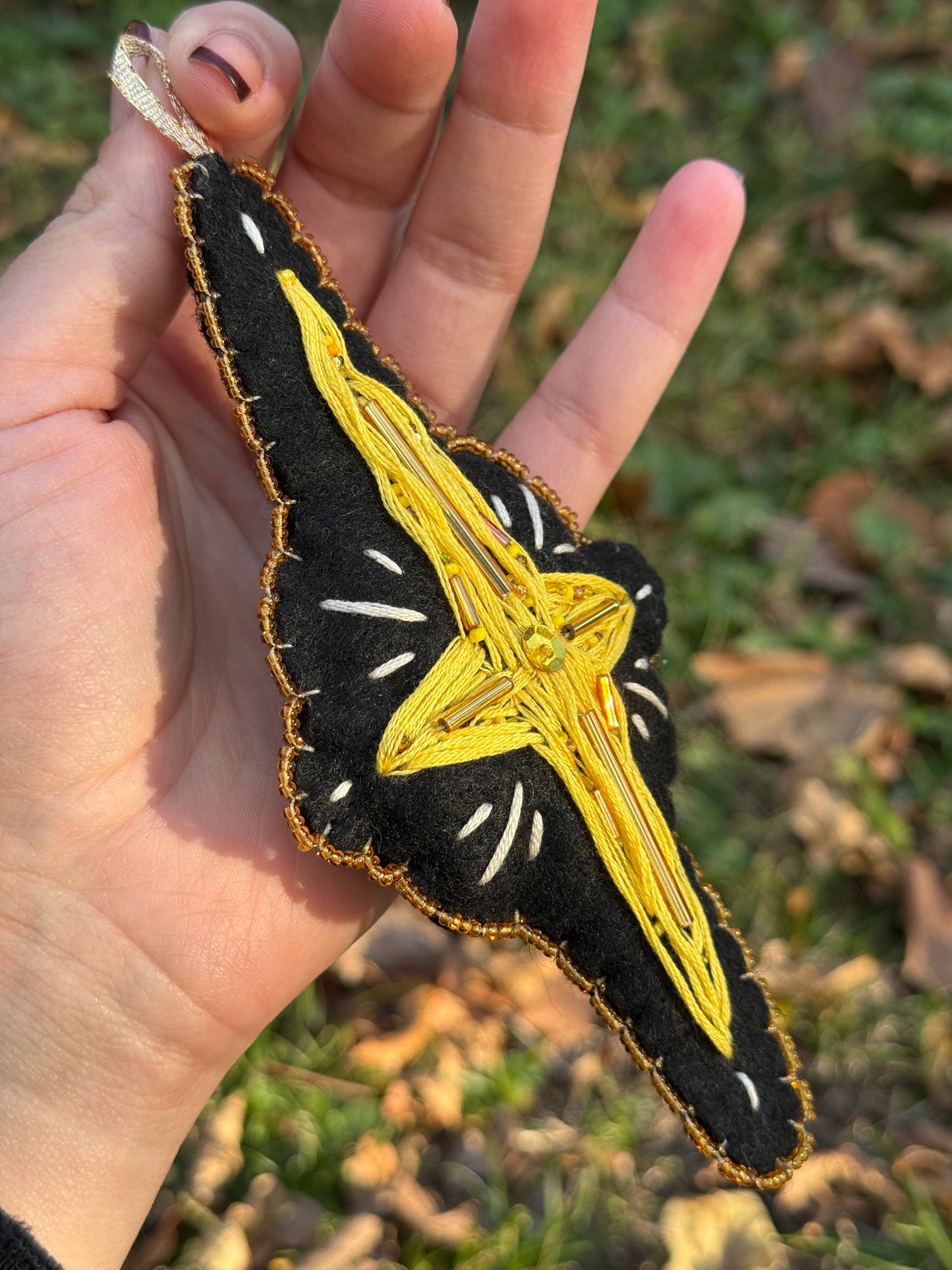 Four Point Star Stuffed Felt Beaded Holiday Ornament