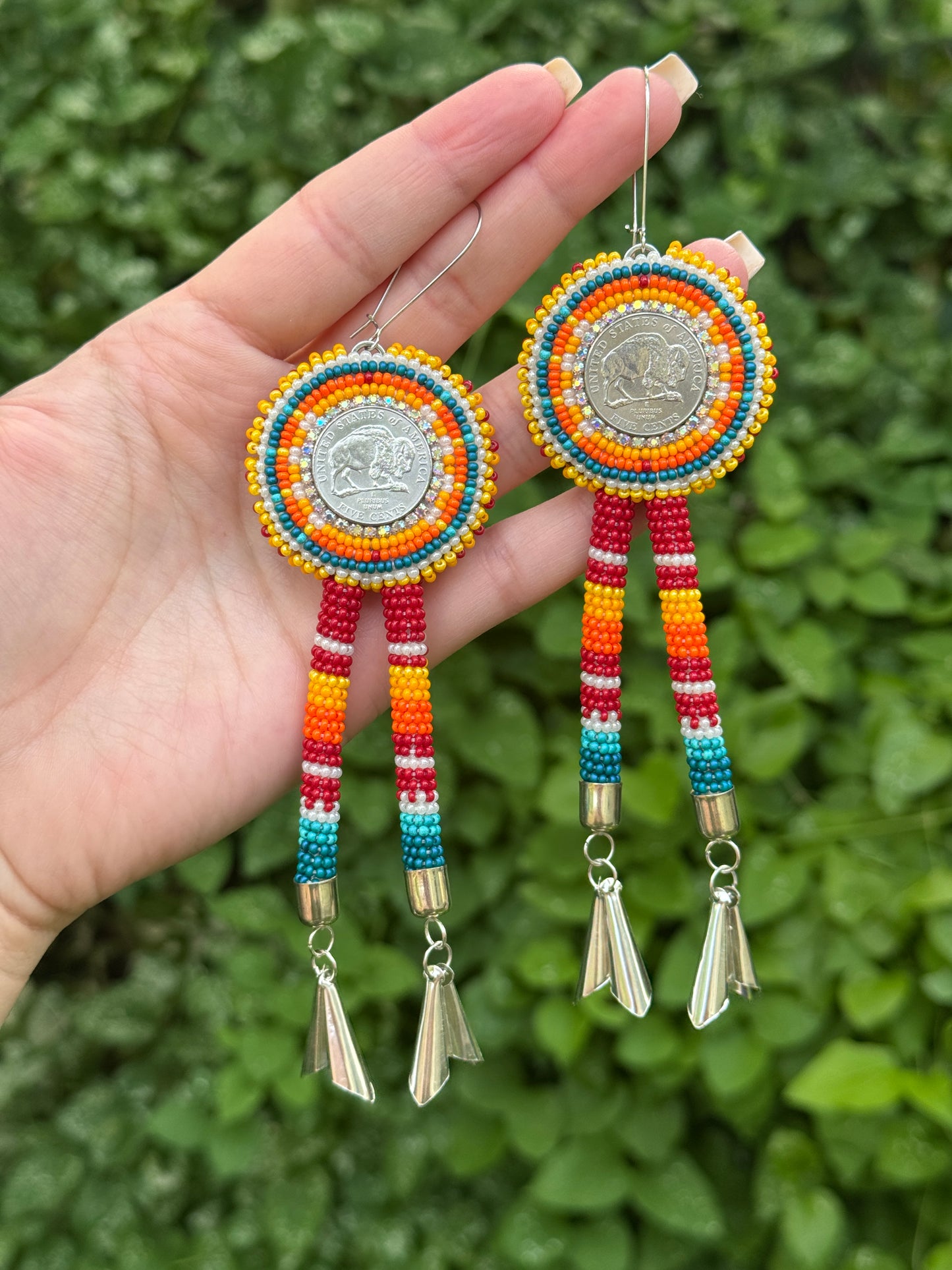 Buffalo Nickel Beaded Earrings with Cones